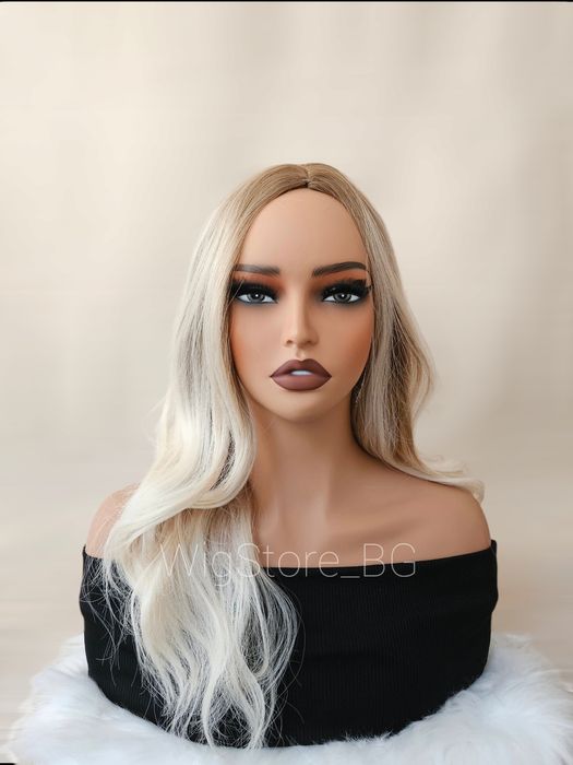 Средна дължина руса перука на кичури без бретон