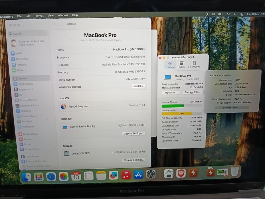 Macbook pro 2020 touchbar 16gb ram ssd 256