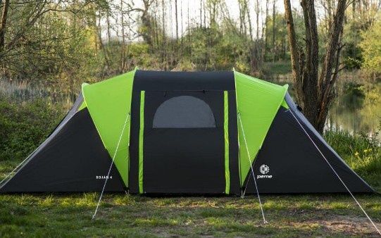 Cort camping Bojan 4, 4 persoane, Impermeabil 4000 mm, Inaltime 140 cm, Montaj rapid, Negru/Lime