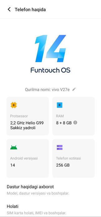 Vivo v27e kafolati bilan