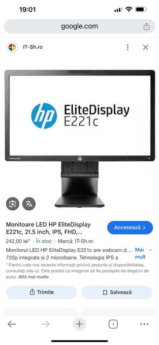 Vand monitor HP Elite Display E221