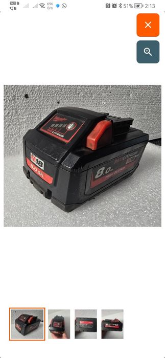 Baterii Milwaukee de 8.0 Ah utilizată funcțională.