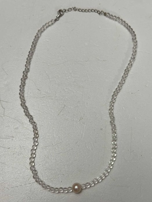 COLIER CRISTAL STANCA + PERLA + ARGINT 925 - 50cm - Margele - Vintage