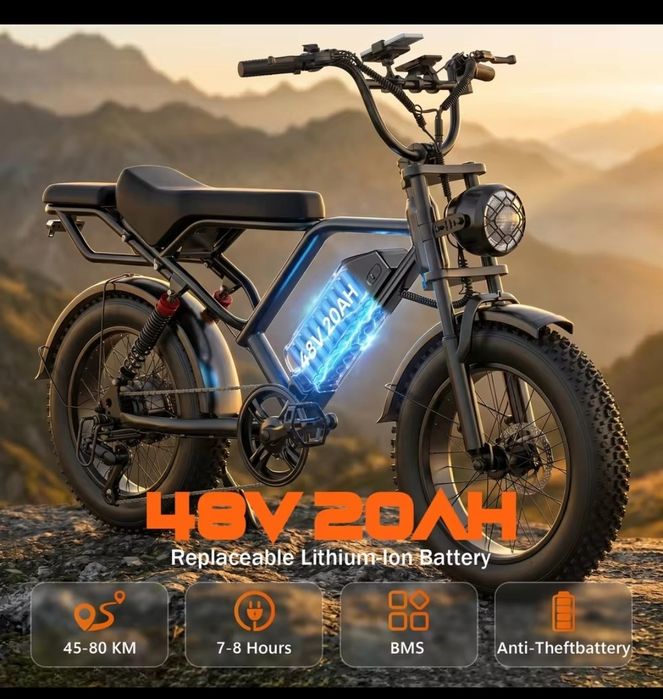 НОВИ! Електрически Велосипед HEADEER BK20 (750W, 48V 20Ah,50km/h) – Fat Bike E Bike