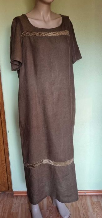 Rochie midi spre maxi, verde olive, in 100%, marimea L
