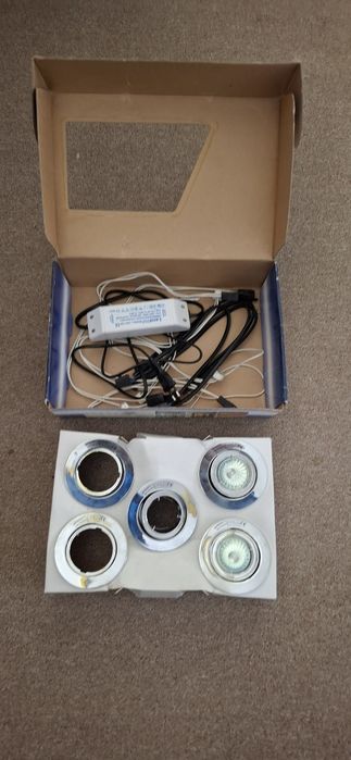 Set 5 spoturi încastrate orientabile Heitronic, 5x20W, 12V, Aluminiu/Crom