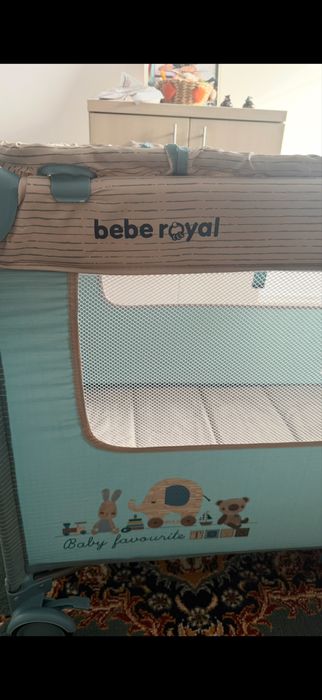 Patut pliabil Bebe  Royal, cu 2 niveluri, turcoaz model 201 (Beberoyal