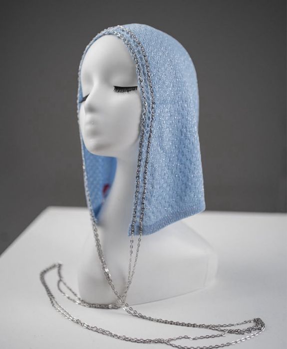 Капор капюшон с цепочкой Kumis и балаклава голубая