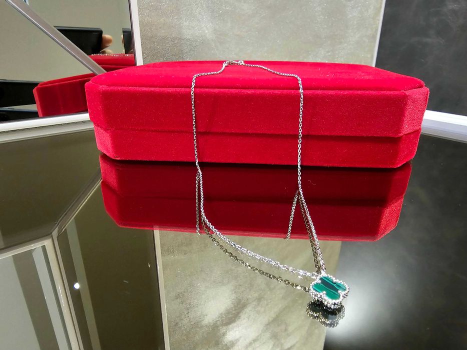 Van Cleef & Arpels VCA Silver Green Sweet Alhambra Clover Дамско Колие