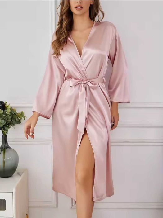 Дамски халат сатен розов Подарък за св. Валентин за жена/момиче