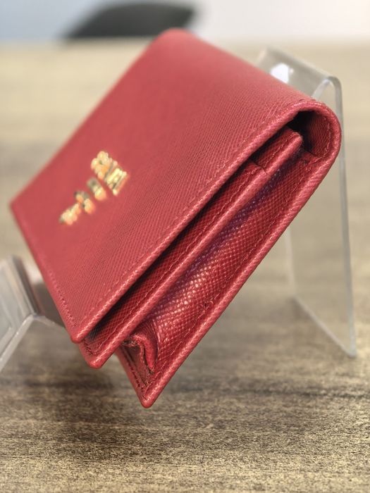 Prada Small Card Case Wallet Red Saffiano