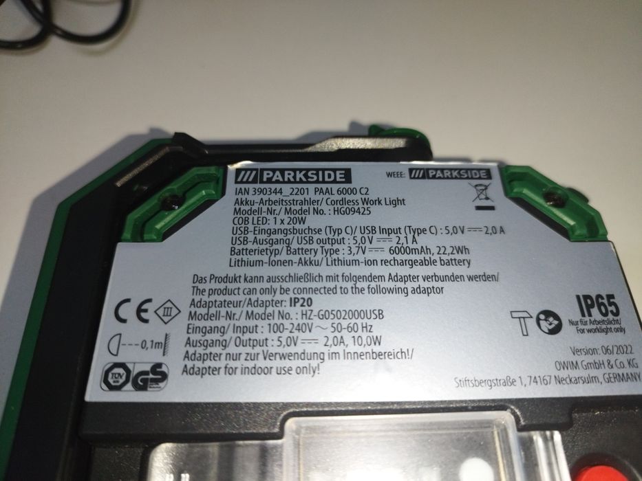 Работен лед прожектор Parkside  PAAL 6000 C2