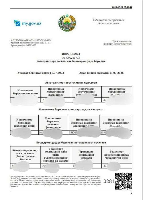 Tonirovka litsenziya sug'urta ishonchnoma ruxsatnomasin olib beraman