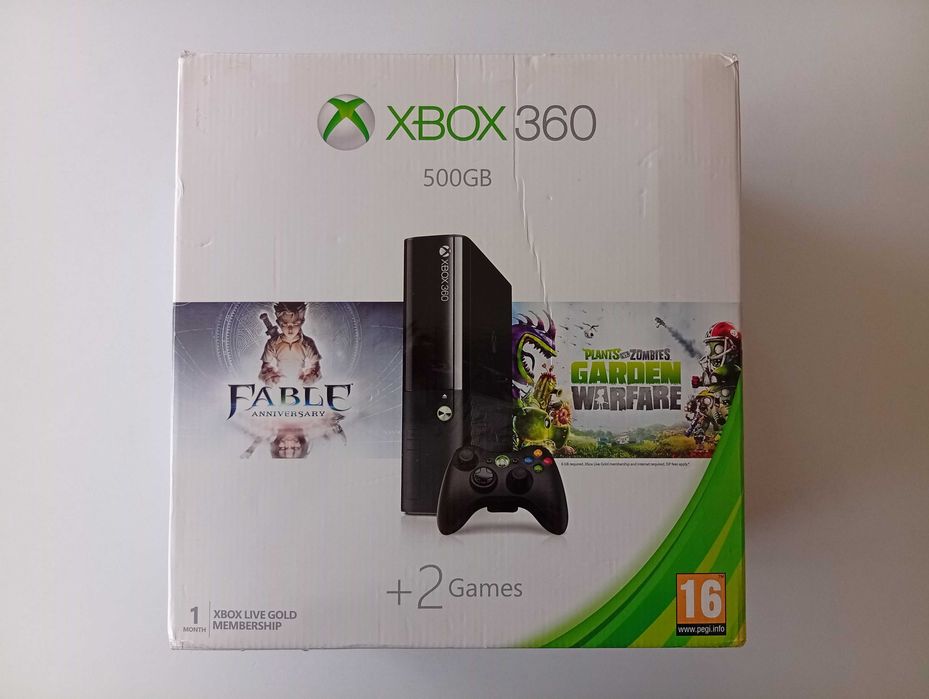 Конзола Xbox 360 E 500GB+Кутия+Оригинален Контролер+Kinect V2+2 Игри