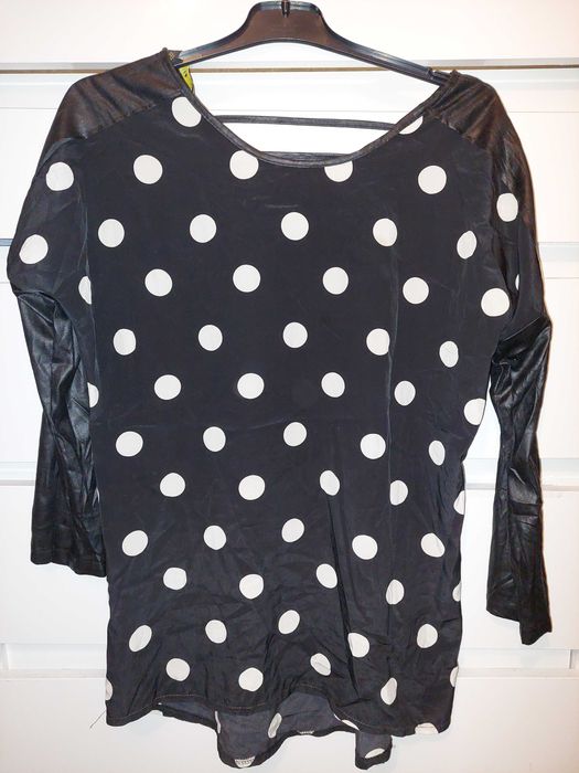 Bluza noua Smart&chic cu maneci de piele,asimetrica TRANSPORT GRATUIT