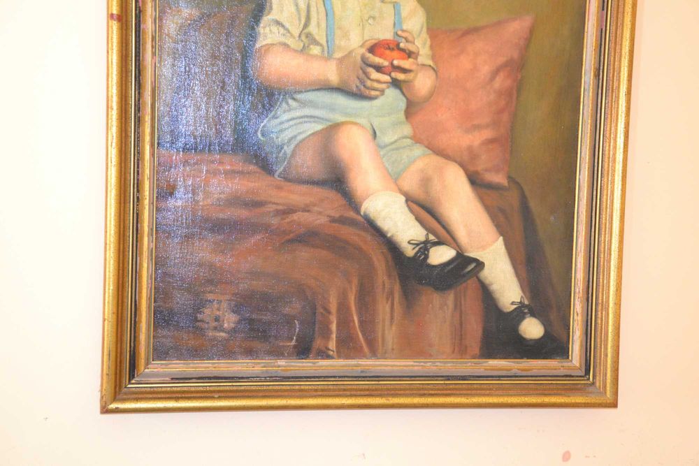 Tablou pictură ulei deosebit Ernst Frese (1939) Portret băiat 116x90cm