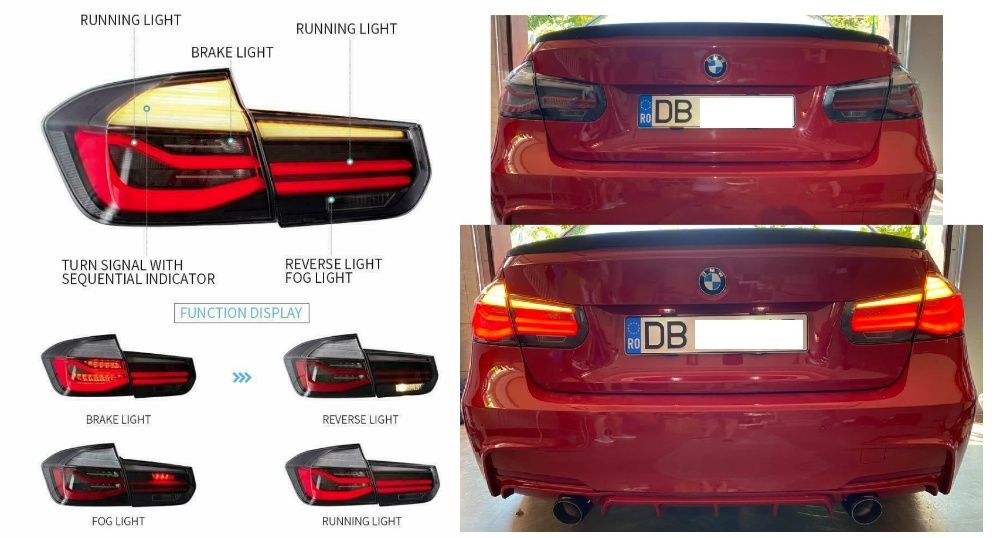 Stopuri LED M Look Black Line compatibil cu BMW Seria 3 F30 (2011-2019