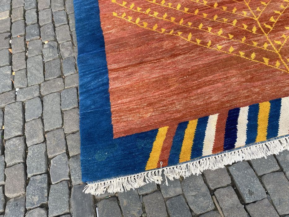 Винтидж индийски вълнен килим India 1980 геометричен ръчна изработка