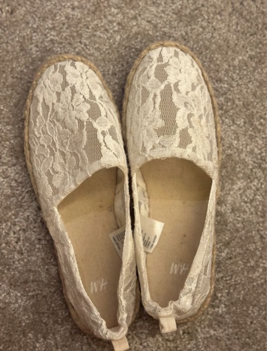 Espadrile dantelă H&M, crem – slip-on