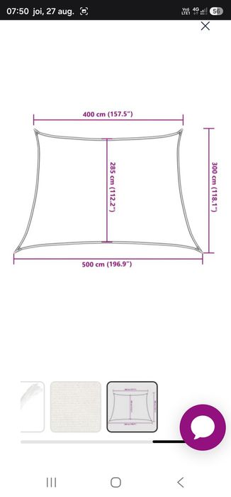 Pânză parasolar, alb, 4/5x3 m, HDPE, 160 g/m²