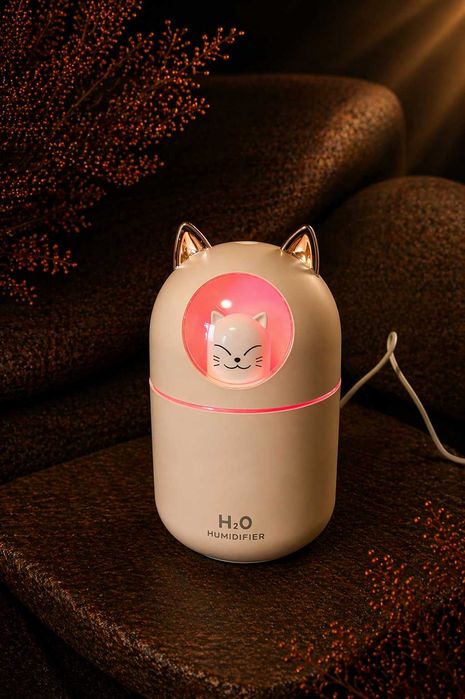 Umidificator H2O pisică USB cu lumini ambientale – alb – noi în cutii