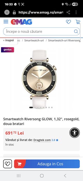 Smartwatch Riversong GLOW, 1,32", rosegold, doua bratari
