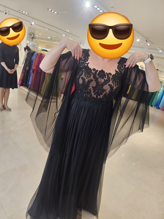 Rochie ocazie  neagră voal si dantelă naturală