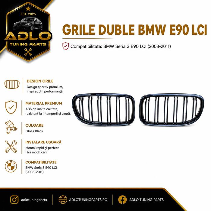 Grile duble BMW E90 E91 LCI Seria 3 M negru lucios