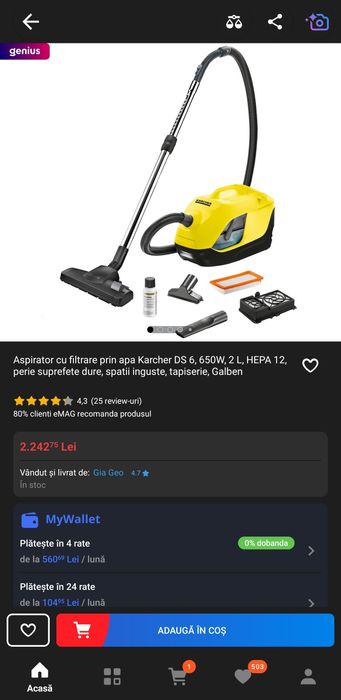 Aspirator Karcher Spălare cu apa