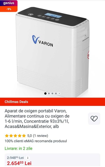 Aparat portabil oxigen Varon debit 6l/min