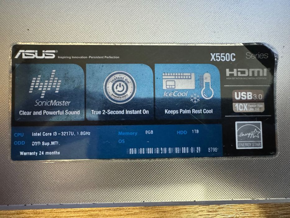 Asus X550CC-XX209,15.6",8GB, 1TB SSD, GeForce GT 720M, Intel® Core™ i3