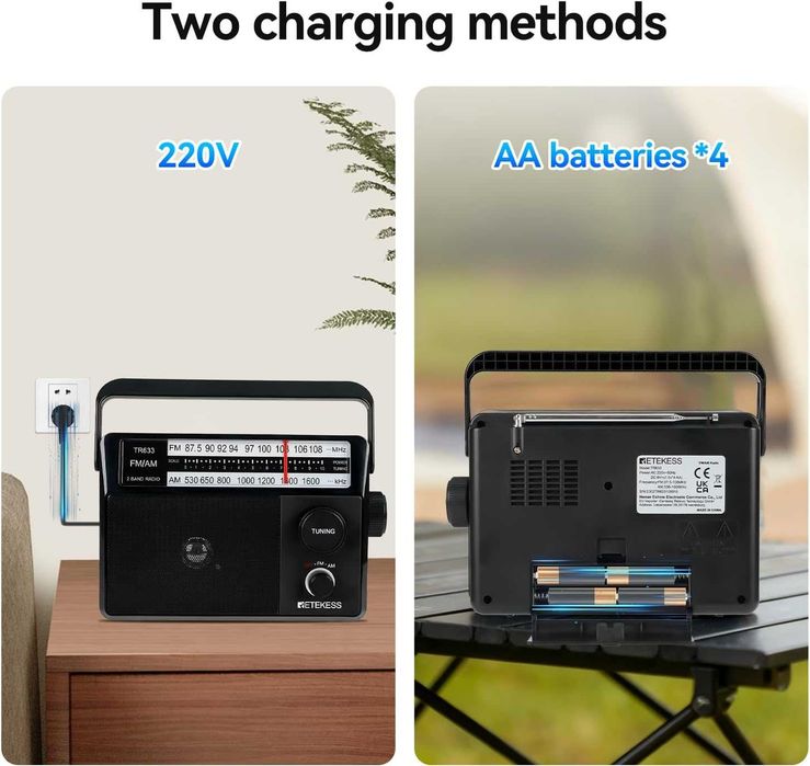 Retekess TR633 портативен ​​FM/AM радиоприемник/радио,с кабел за 220V и на батерии