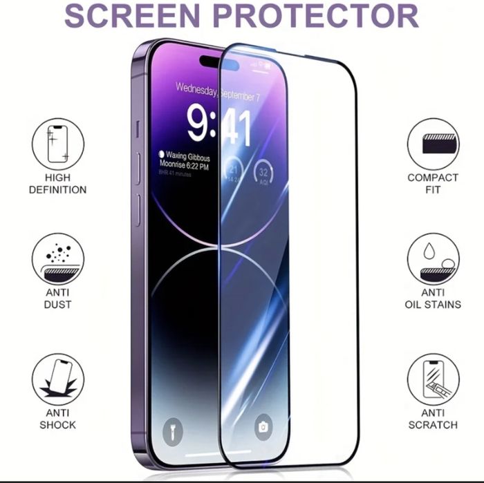 Folie sticla 20D FULL GLUE pt iPhone 15 , 15 Pro , 15 Plus, 15 Pro Max