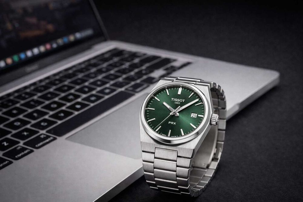 Tissot PRX 35mm Verde Swiss Made Safir Otel Nou Cutie Factura Garantie