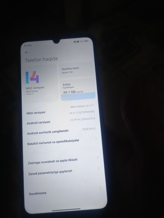 REDMI 13C xotira 128