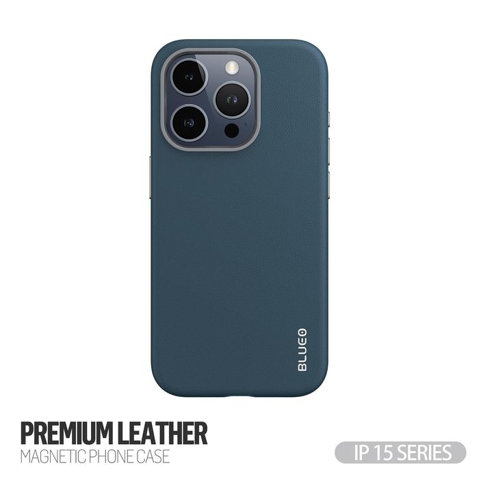 Удароустойчив кейс blueo leather case за iphone 15 pro max, син