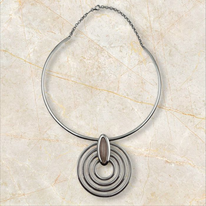 Nuovegiote сребърно твърдо колие с розов кварц