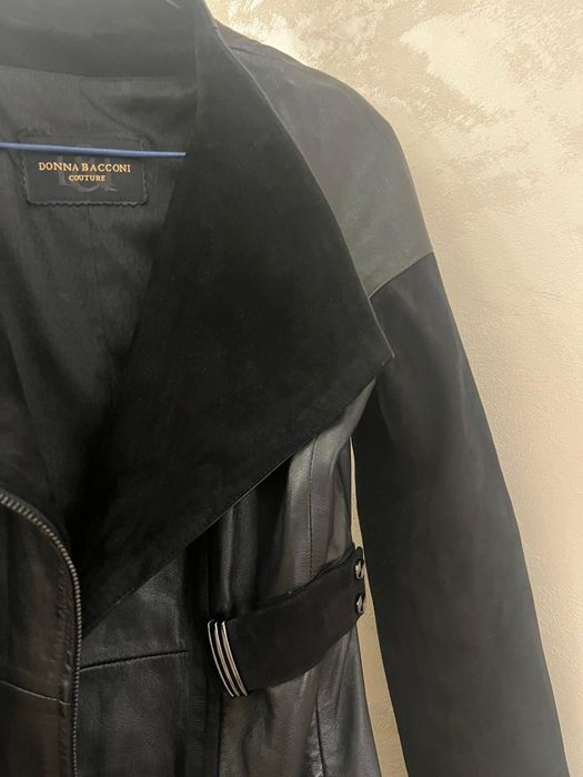 Плащ кожаный комбинированный