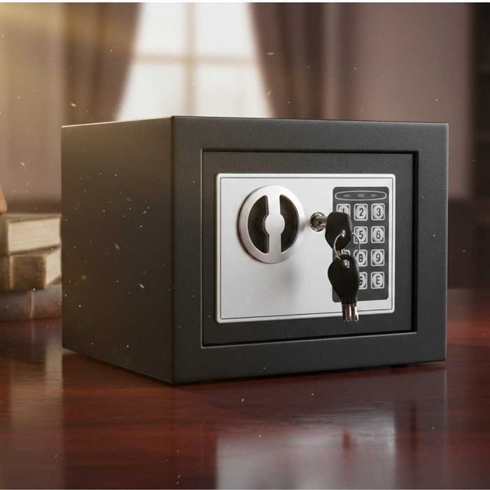 Електронен сейф с кодова клавиатура и резервен механичен ключ –