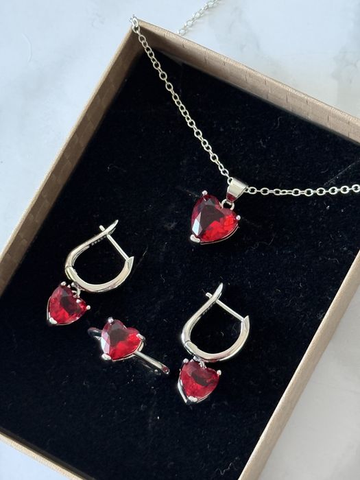 Set argint 925 Red Wine: cercei , lantisor, Inel reglabil