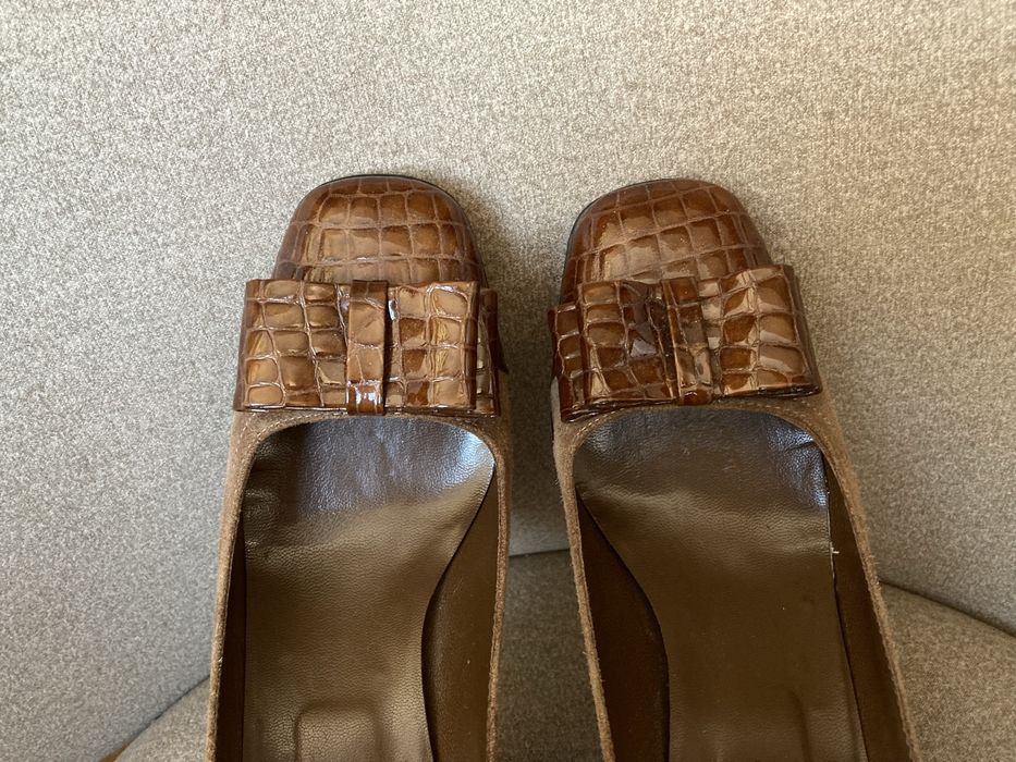 Pantofi dama din piele maro, 38, cu funda