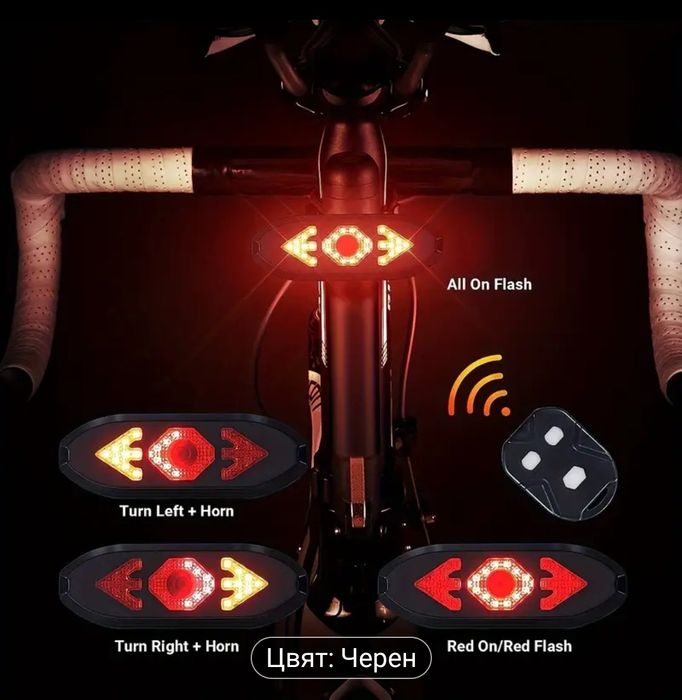 Комбиниран заден стоп и мигачи за велосипед с дистанционно управление