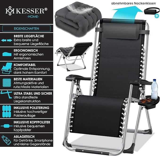 KESSER® шезлонг, сгъваем, градински стол, товароподемност 200 кг