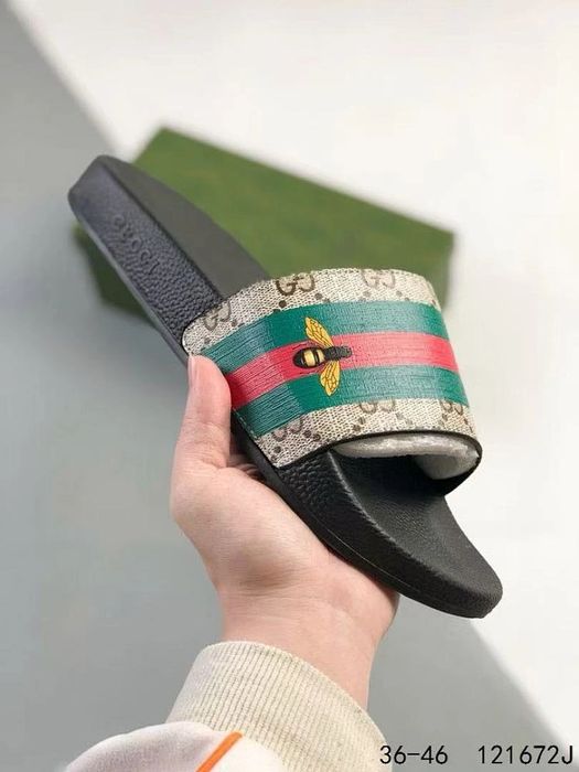 GG Print Slide Sandal - Web Green