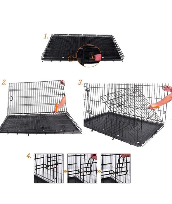 Cusca pentru animale, 2 usi, Pliabil, XL, Negru, 91 x 64 x 58 cm