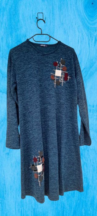 Rochie pulover de lungime midi cu mâneci lungi, albastru/turcoaz M/L