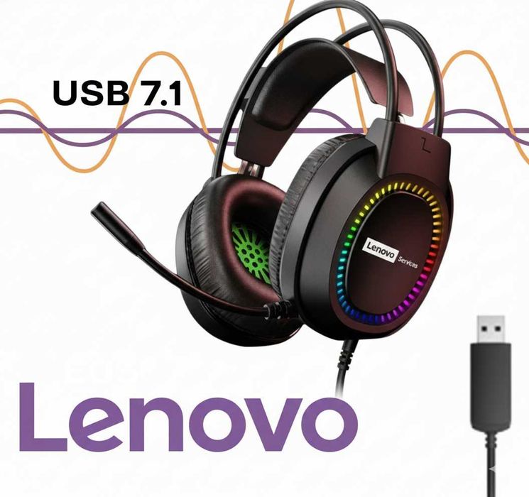 НОВЫЕ! Игровые наушники Lenovo E03 USB с RGB-подсветкой