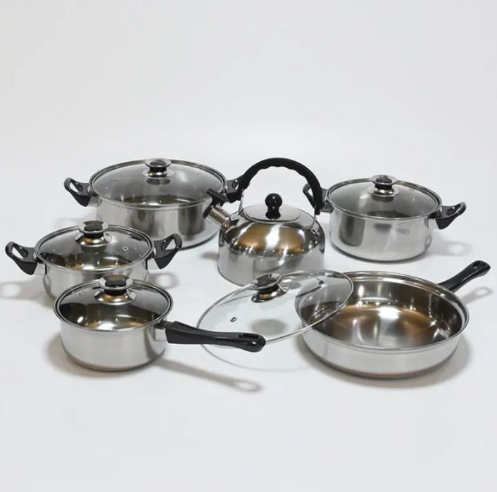 Комплект от 12 части за всяка кухня. 3бр тенджери, тиган, касерола и ч