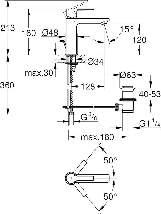 GROHE Lineare - Baterie lavoar baie, monocomandă, cromată