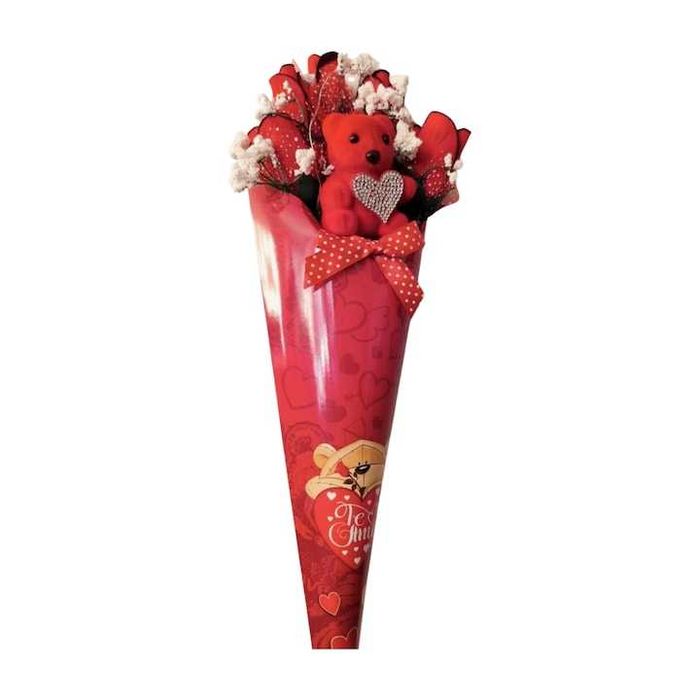 Мече плюш с рози букет за подарък 35см